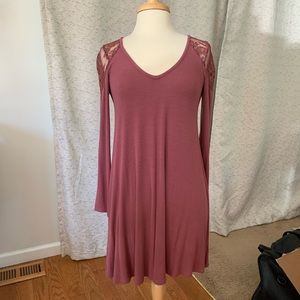 American Eagle Pink/Mauve long-sleeve dress with lace detail M